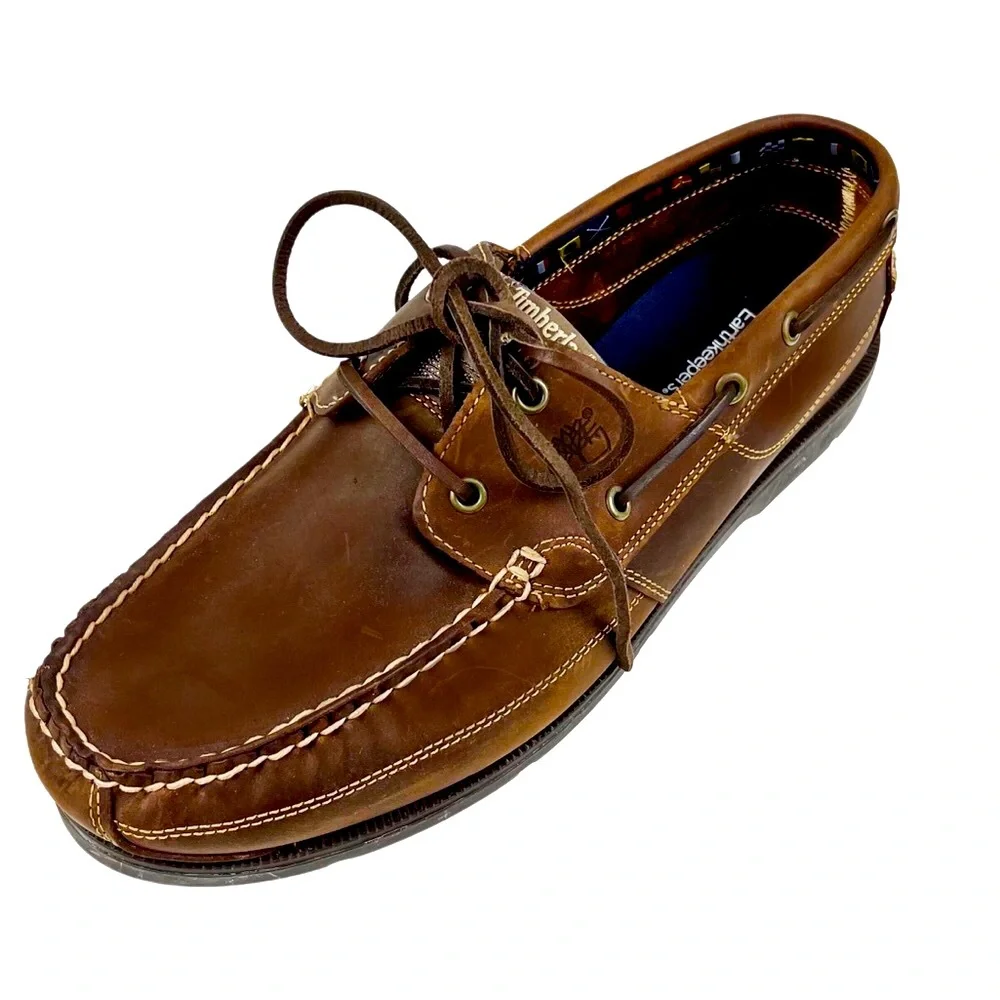Timberland Mens Brown Leather Lace Up Loafer Size 11.5 With